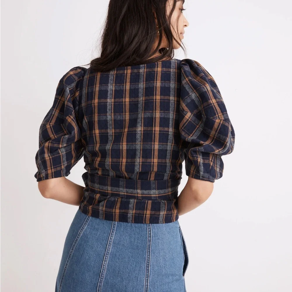 Madewell sweetheart wrap top in plaid - Picture 3 of 14